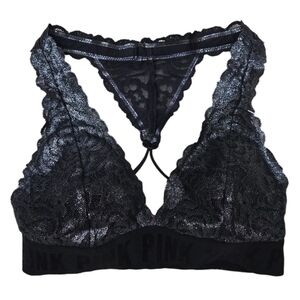 Victorias Secret Pink Black Sliver Lacey Bralette Criss Cross Back XS